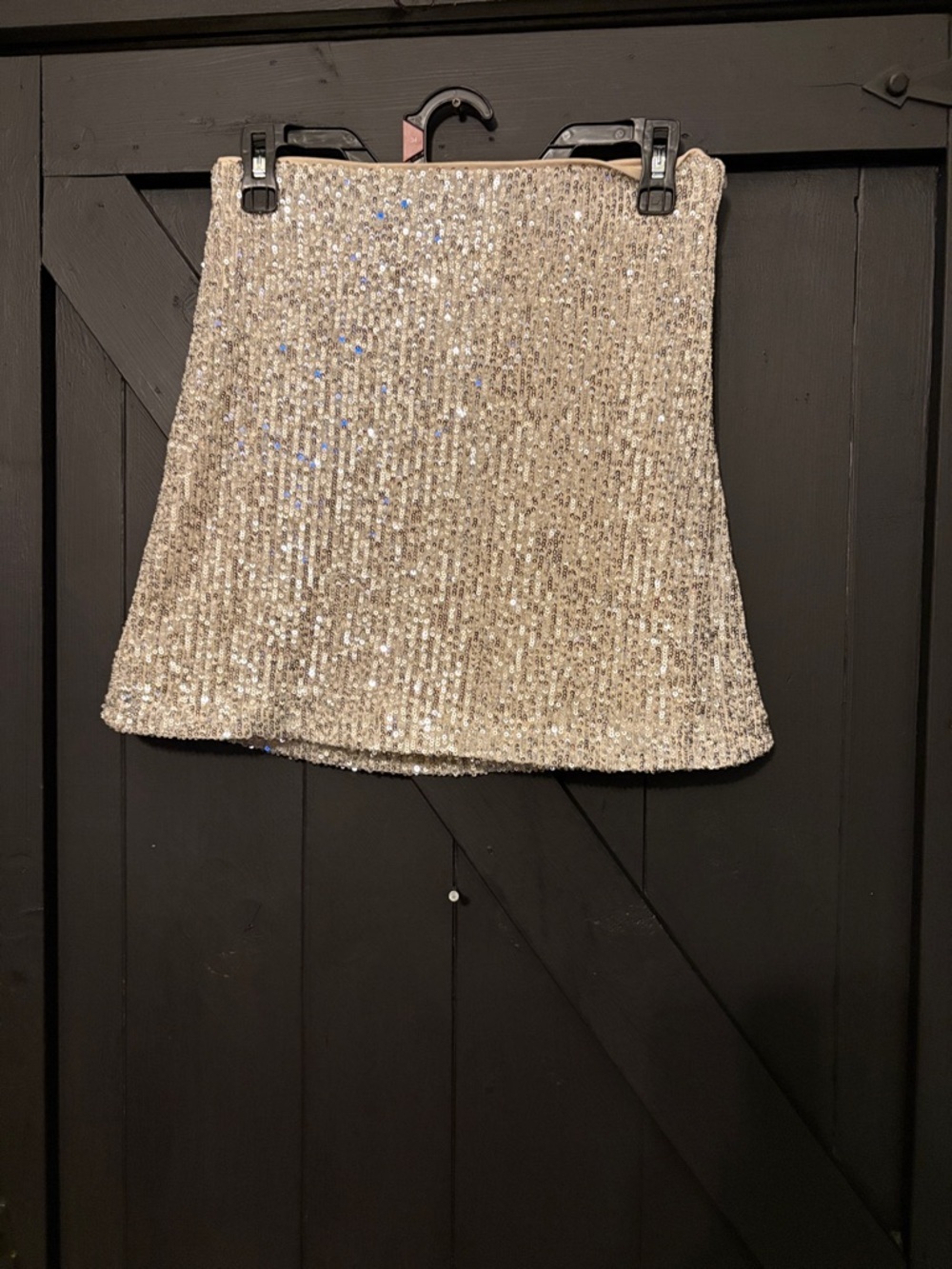 1. State Champagne Sequin A-Line Mini Skirt